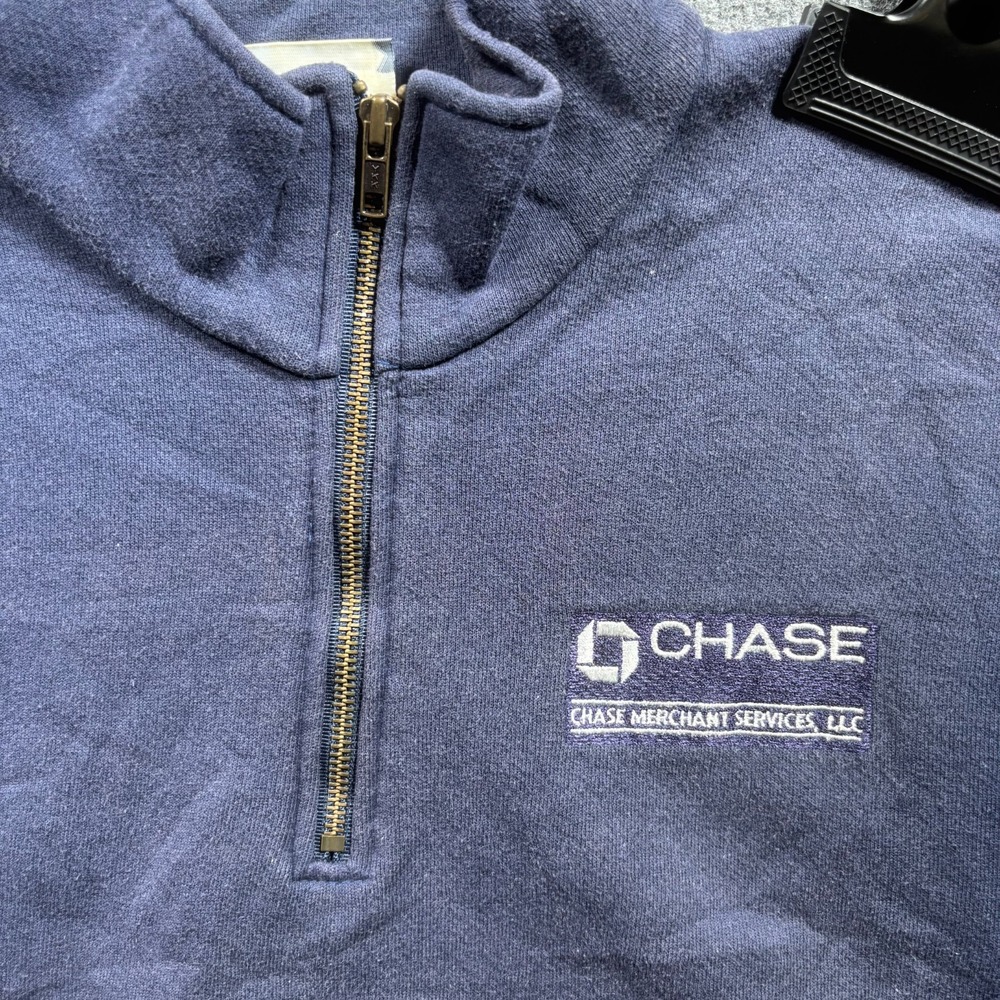 Vintage Lee Sweatshirt Mens XL Blue Chase Merchant Services 1/4 Zip Pullover - Picture 2 of 14